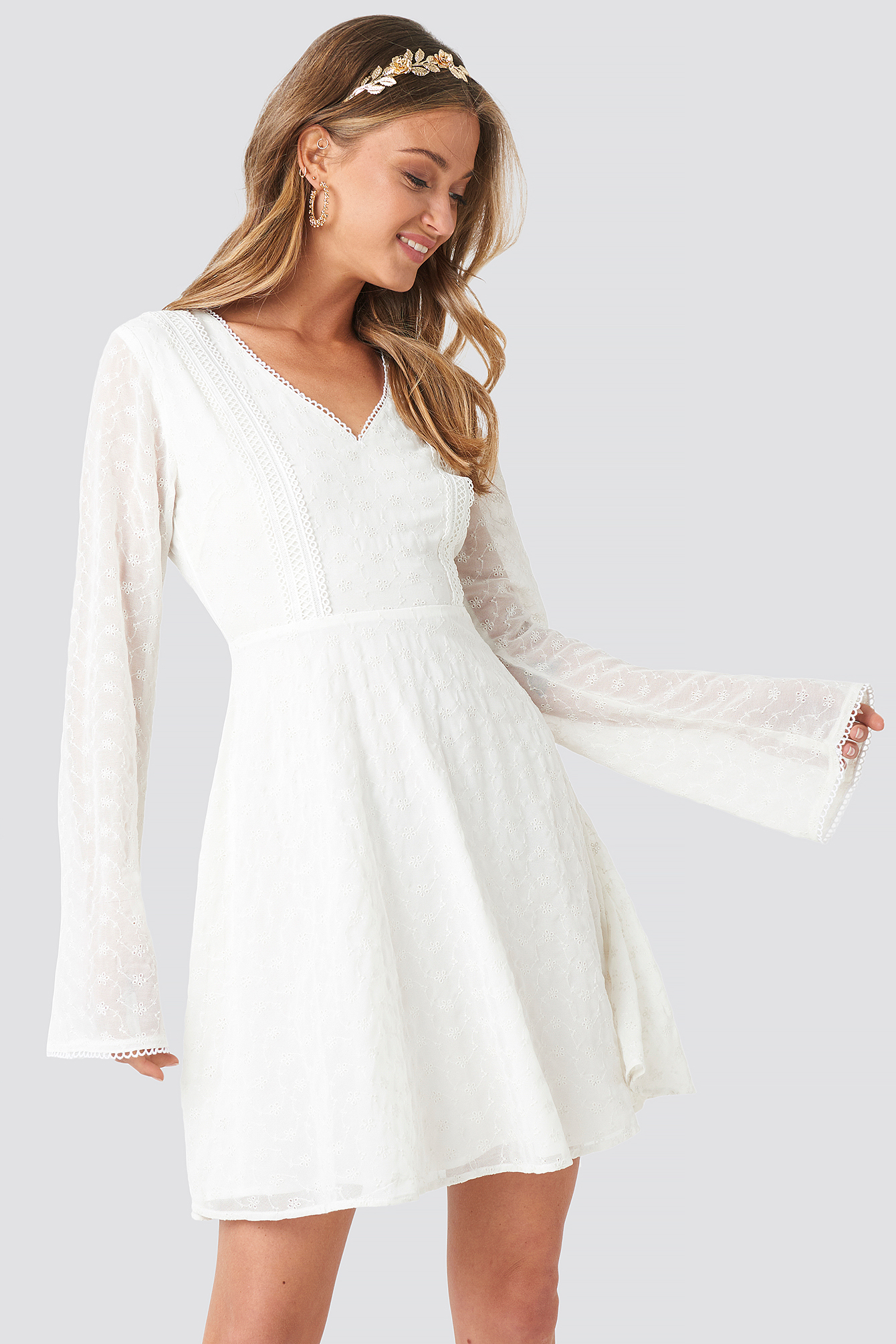 V-Neck Delicate Lace Dress White | na ...